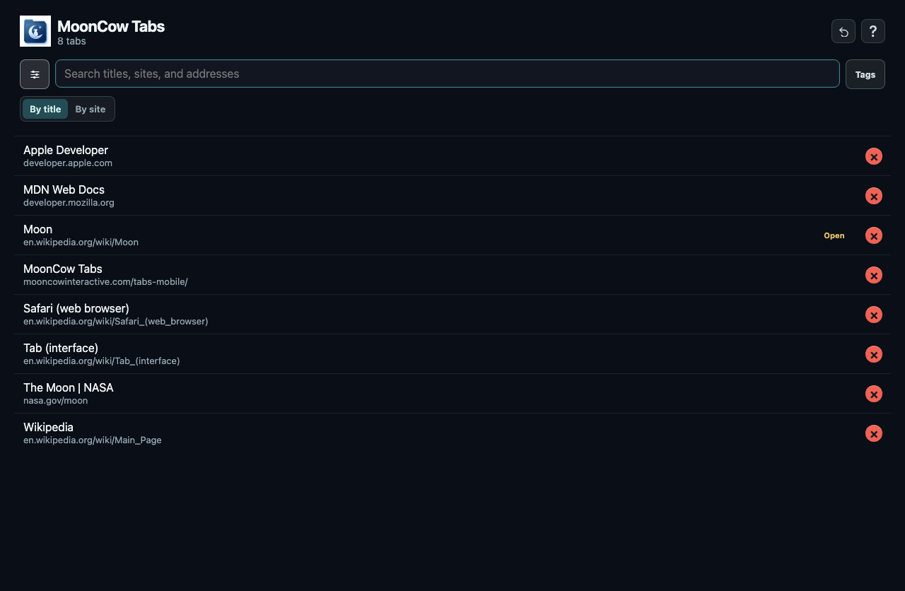 Tabs listed by title