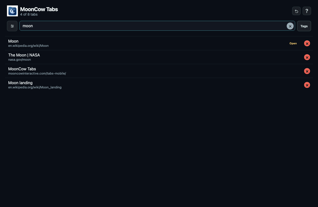 Search open Safari tabs by title or address